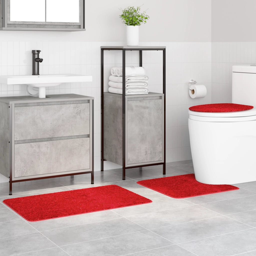 Set di tappetini da bagno 3 pezzi rossi in polipropilene antiscivolo