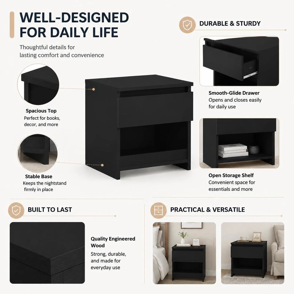 Bedside Tables 2 Pcs. Black 40x30x39 Cm Wood Material