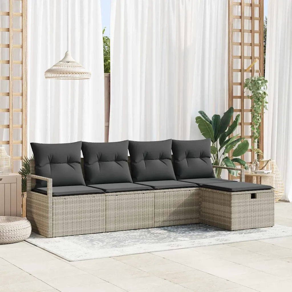 Set di divani con cuscino Grigio chiaro polyrattan