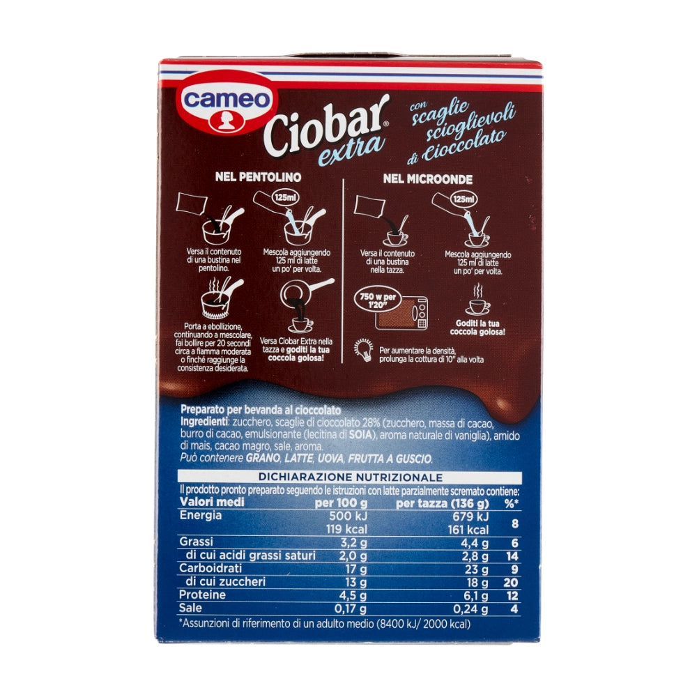 Cameo ciobar extra con scaglie di cioccolato 3 confezioni con 4 buste da 25 grammi