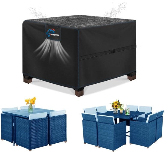 Telaio per tavolo da giardino e zona seduta 120x120x74cm, con aperture di ventilazione, impermeabile, resistente al vento, resistente ai raggi UV, tessuto robusto 420D Oxford, copertura per tavolo da giardino e zona seduta rettangolare - nero