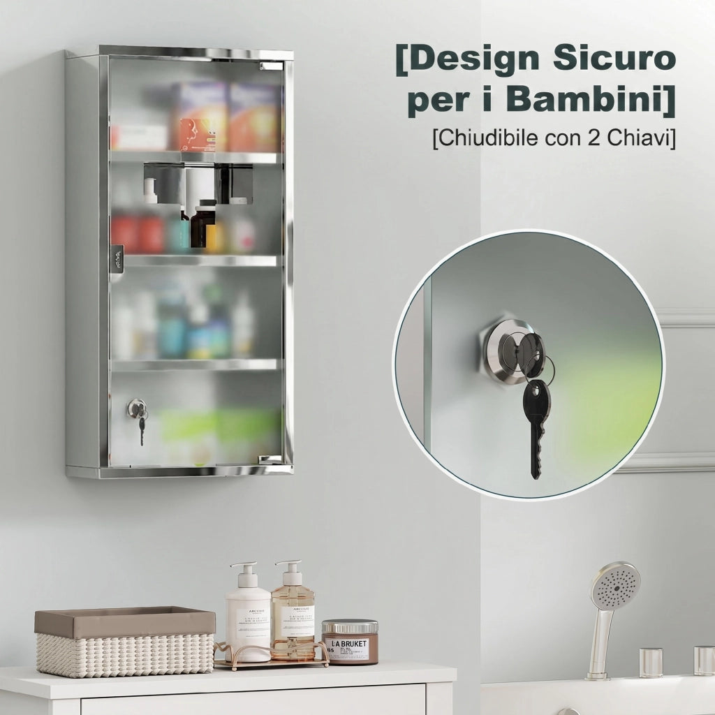 Armadietto Medicinale in Acciaio Inox ¨C Zephmum ¨C 30x12x60cm