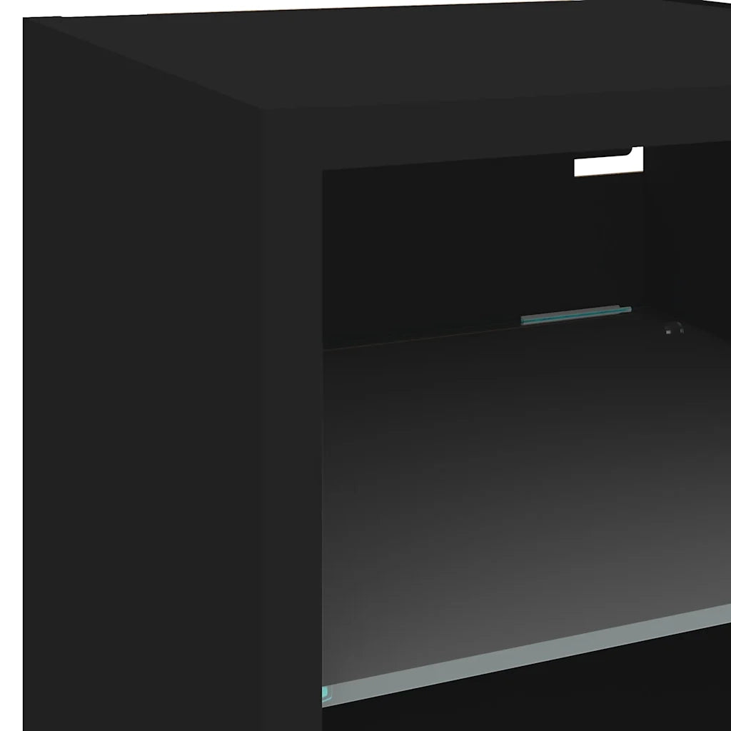 Mobile TV a Parete | Armadietto TV | Mobile Porta TV con Luci LED Nero 30x28,5x30 cm
