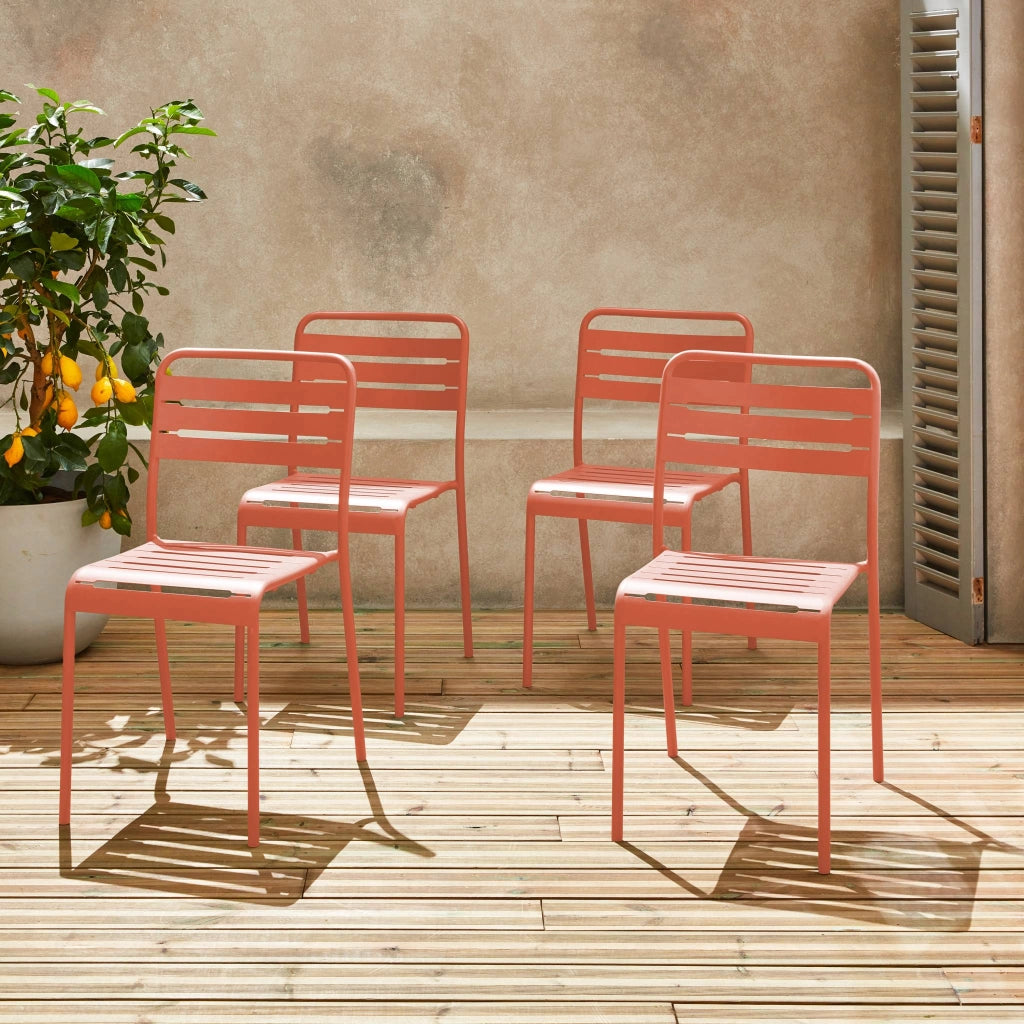 set 4 sedie da giardino bistrot in acciaio, rosa tostato