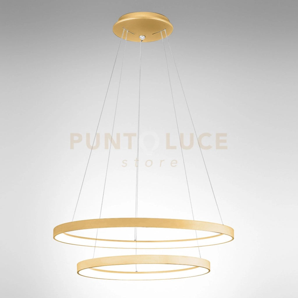 KRIZIA S/2 SOSPENSIONE COLORE ORO A LED 3000K 6000LM 88W DIMMERABILE IN ALLUMINIO D.48-58CM 2 CERCHI