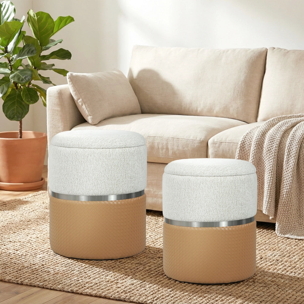Cassettiera 2 Puff Imbottita ¨C Minimal ¨C Marrone e Crema