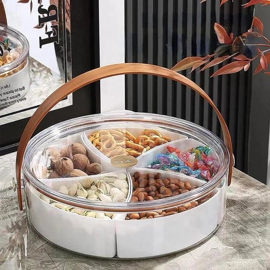 Borsa da snack portatile 5 contenitori con coperchio ermetico e maniglia - borsa da snack con suddivisione per frutta, noci e snack - adatta per feste, viaggi e pic nic