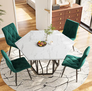 Set tavolo da pranzo esagonale con 4 sedie in velluto verde