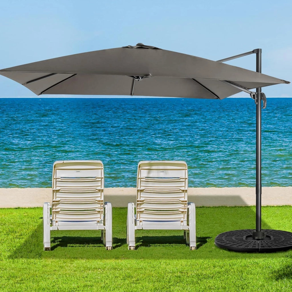 Ombrellone da Giardino 300 x 300cm | 3 Inclinazioni, Rotazione 360°, Manovella, 8 Stecche, Base Incrociata per Esterno (Grigio, 300 x 300 x 273 cm)
