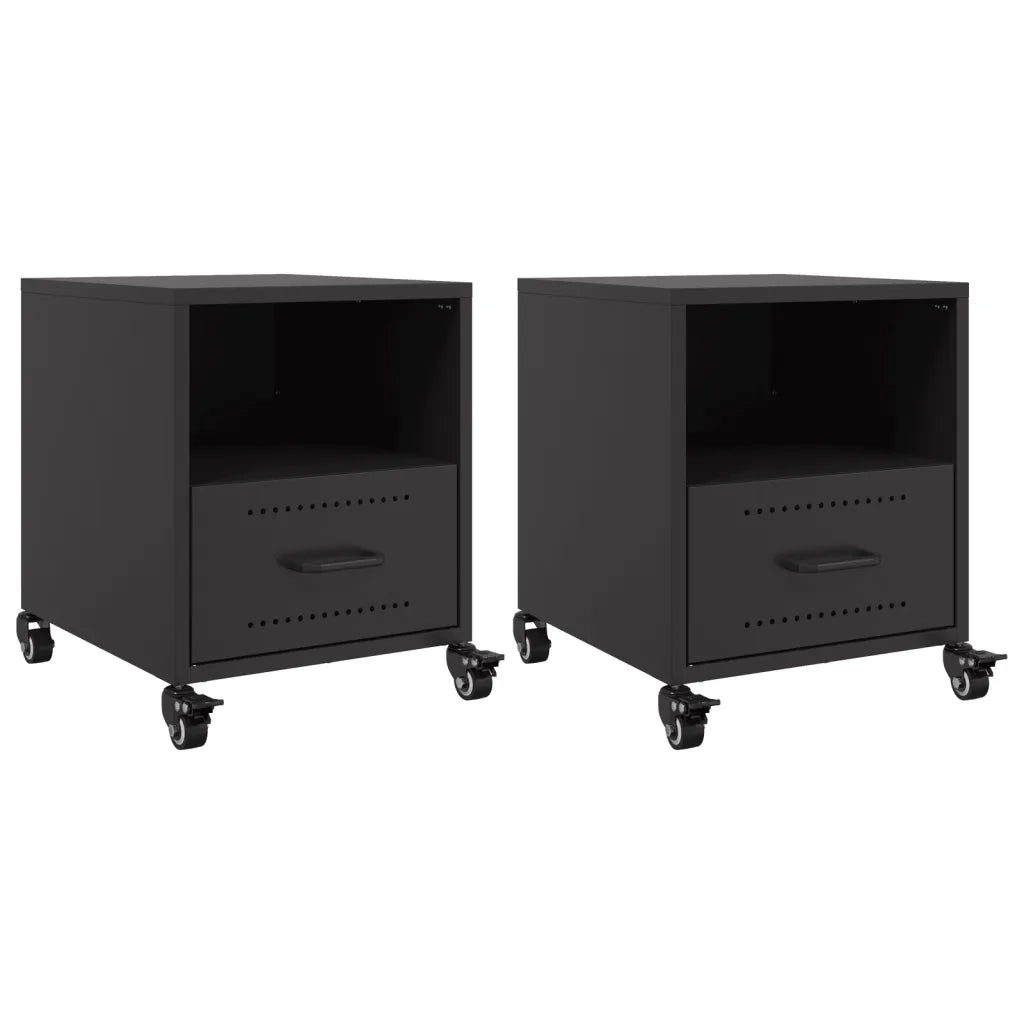 Set di 2 Comodini | Armadio da Notte | Mobiletto da notte Neri 36x39x43,5 cm in Acciaio