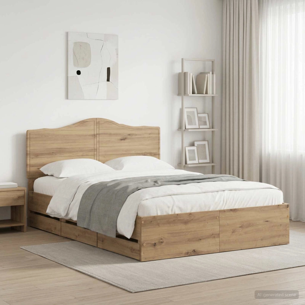 Bed Frame with Storage and Headboard Artisan Oak 140 x 190 cm 3445821