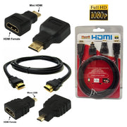 Trade Shop - 3 In 1 Cavo Hdmi Full Hd 1080p 1.5 M + Adattatori Mini Hdmi E Micro Hdmi Dorati -