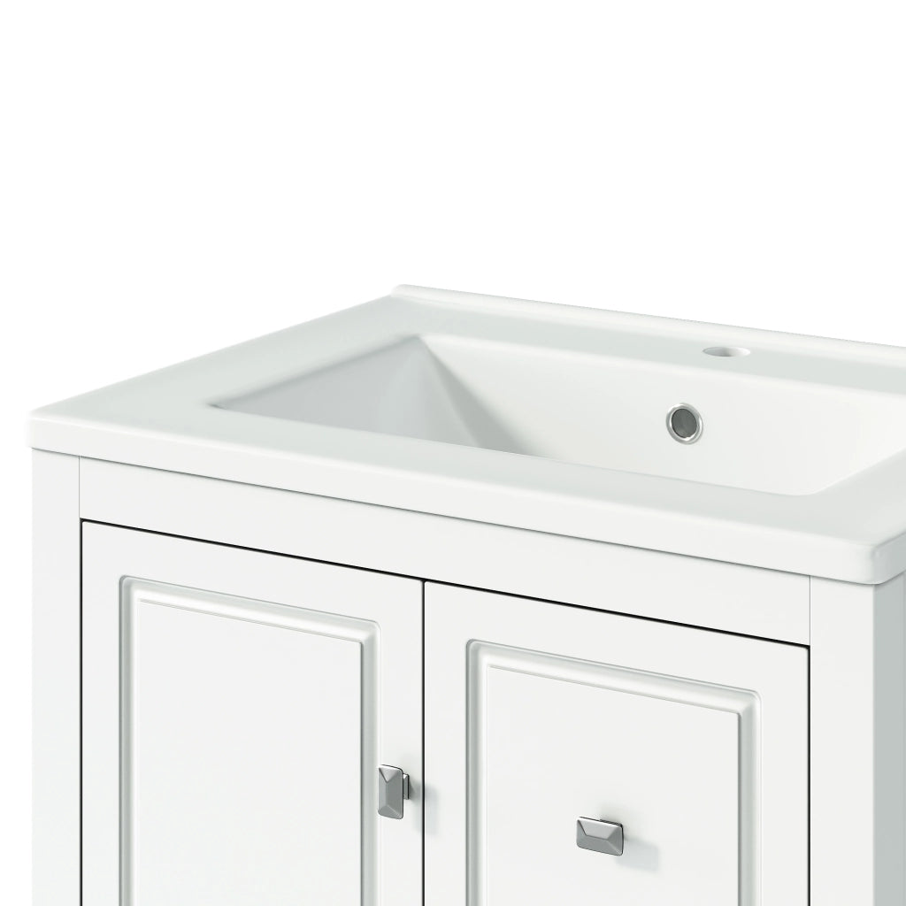 Mobile bagno freestanding 62¡Á47¡Á90 cm con lavabo in ceramica, finitura laccata bianca, 1 anta e 3 cassetti