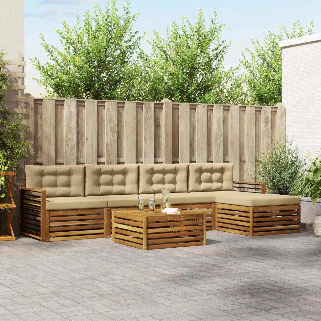 Set di divani da esterno con cuscino 6 pcs Naturale e Beige