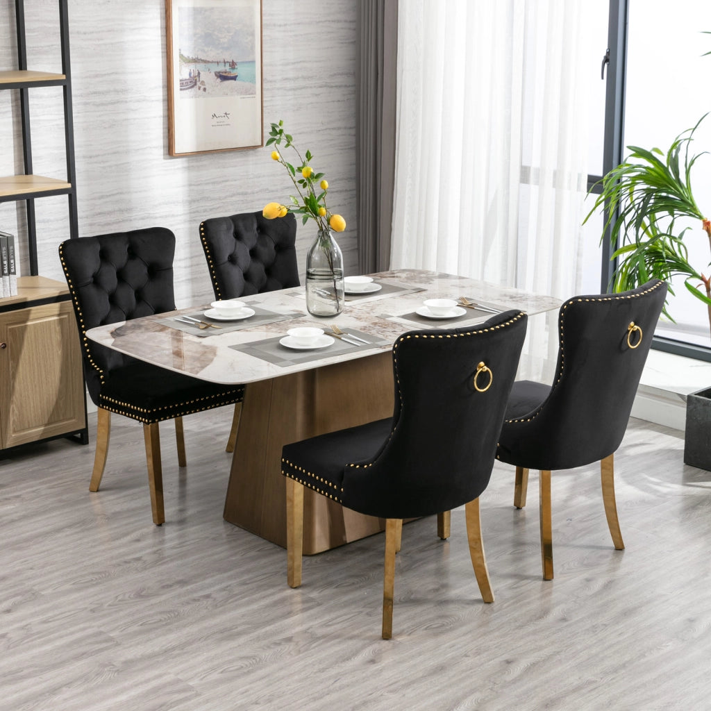 Sedie da Pranzo Imbottite in Velluto con Gambe in Metallo Dorato ¨C MINIMAL ¨C Set 2, Nero