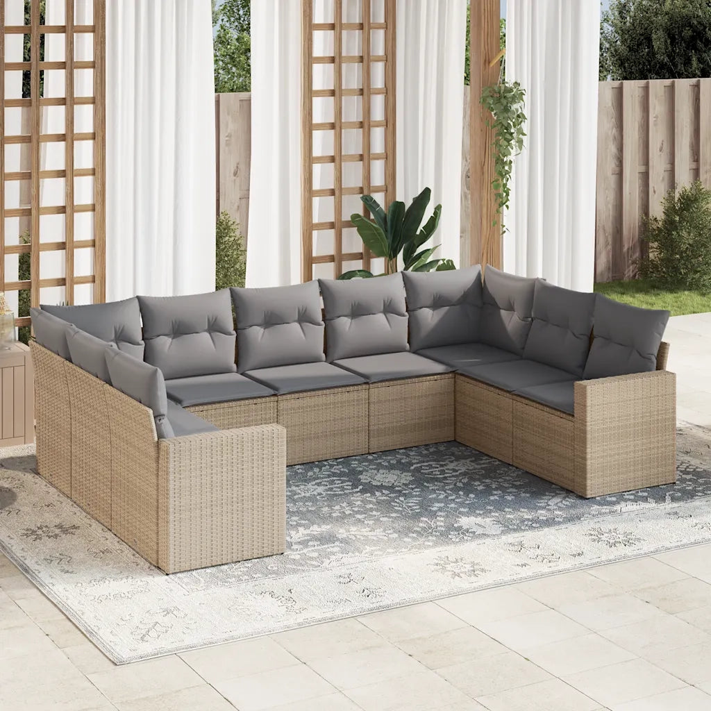 Set Divano da Giardino 9 pz con Cuscini Beige in Polyrattan 3251736