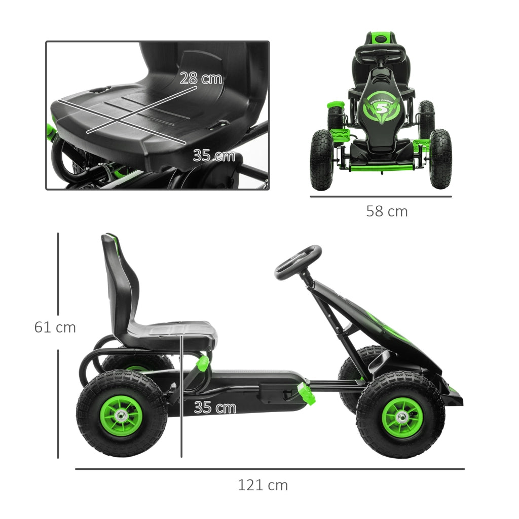 Go Kart a Pedali per Bambini 5-12 Anni 121x58x61 cm in Metallo e PP Verde e Nero