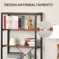 Libreria Verticale in Stile Industriale Vintage, Scaffale Salvaspazio con 6 Mensole in Legno e Metallo Nero, 80x30x180cm