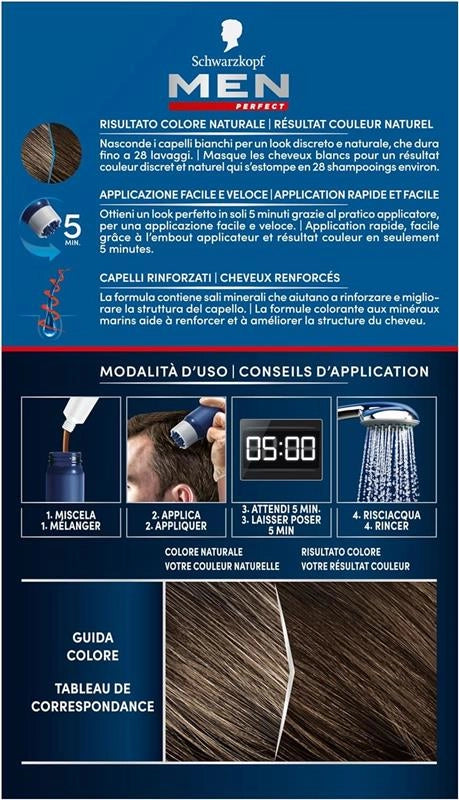 SCHWARZKOPF MEN PERFECT TINTA COLORANTE IN GEL COPERTURA DEI CAPELLI BIANCHI EFFETTO NATURALE 60 CASTANO NATURALE
