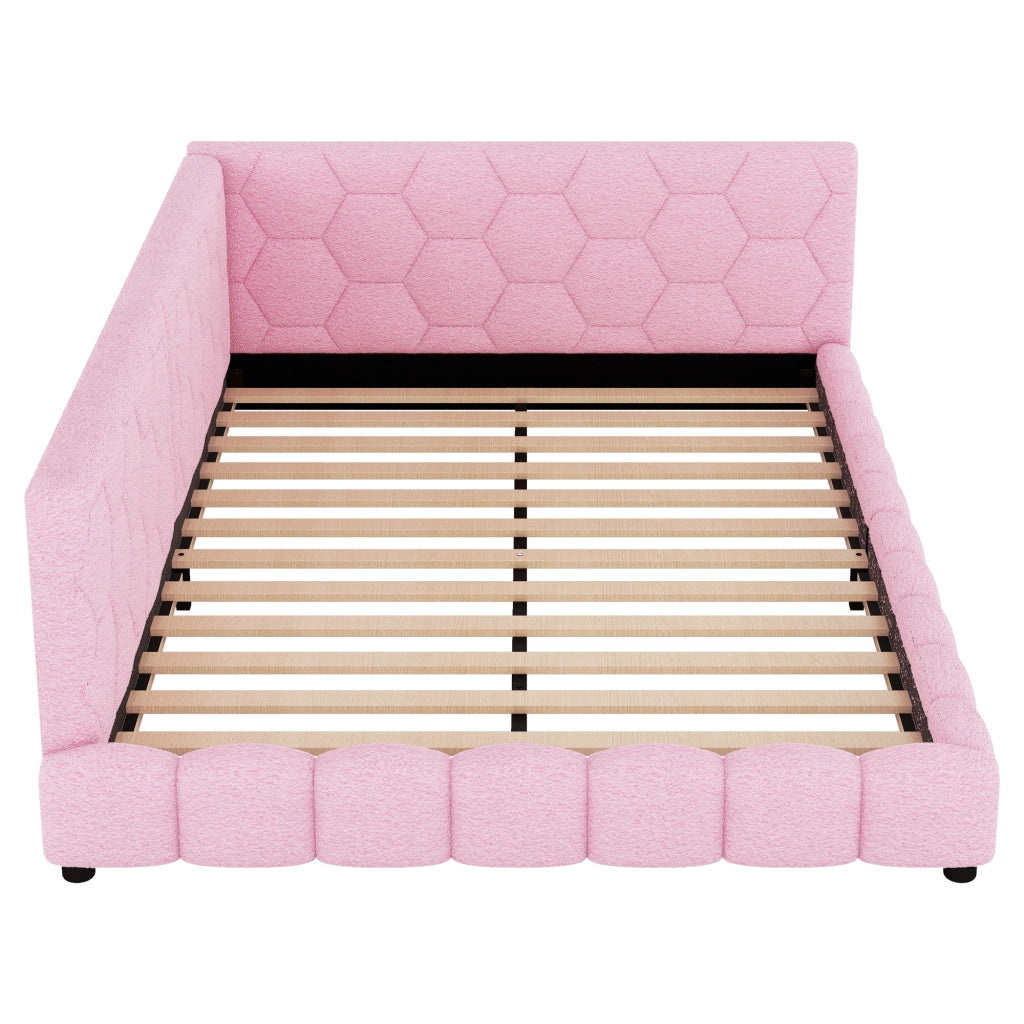 Letto matrimoniale 140×200 cm con LED; USB; Type-C e rete; senza materasso; velluto; rosa