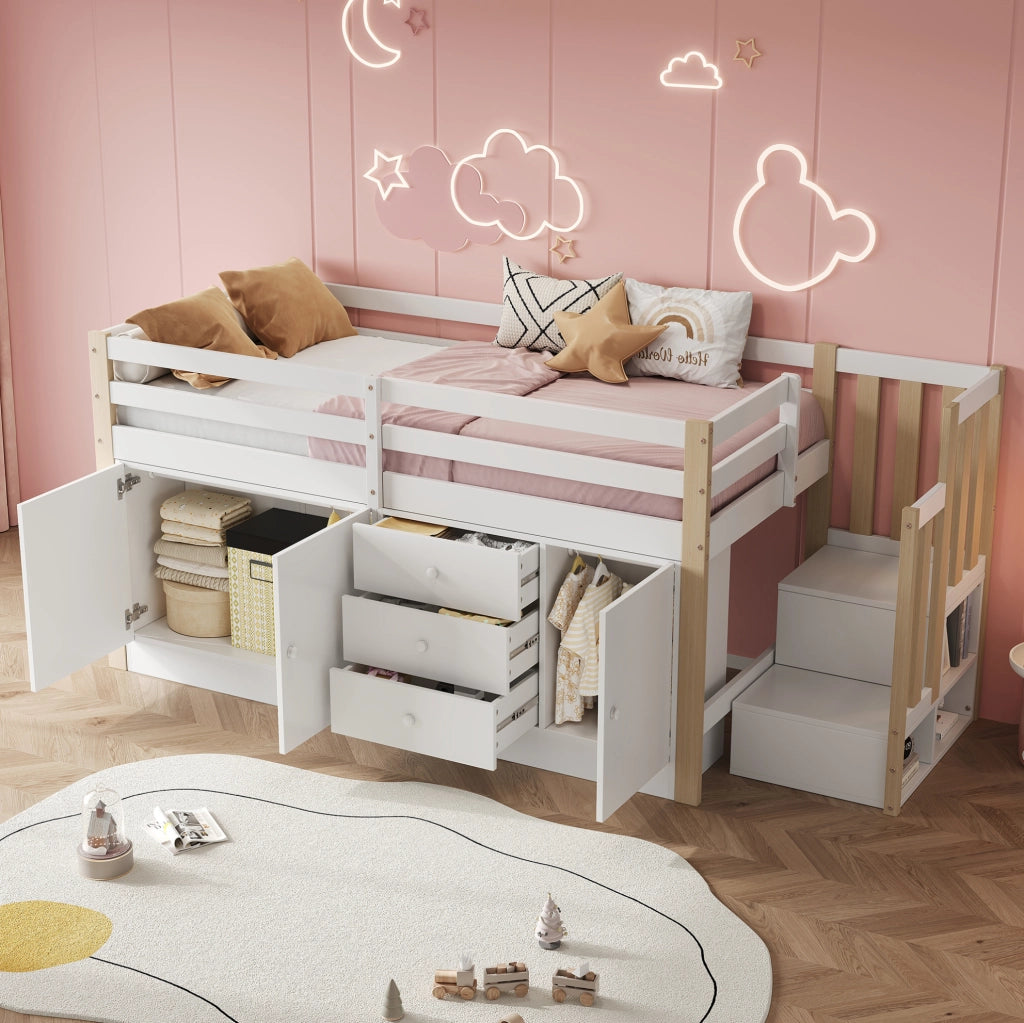 LETTO A CASTELLO con scala e cassetti 90 x 200 cm bianco