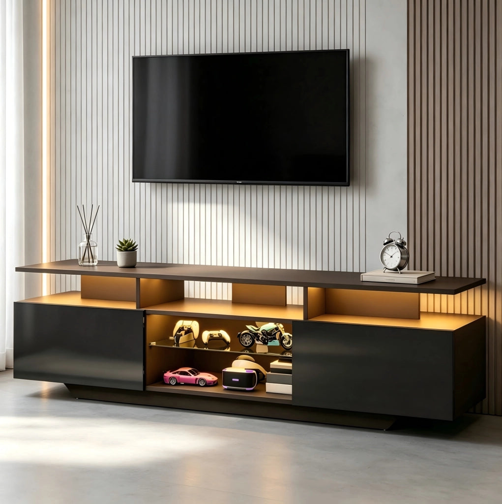 Mobile porta TV 160 x 40 x 45 cm con LED via app; 2 vani chiusi; MDF; nero