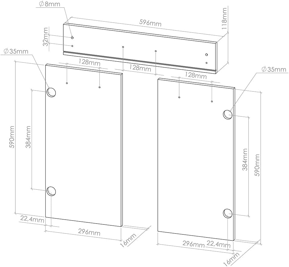 Frontale cucina R-Line, Nero lucido, 59.6 x 70.8 cm frontale del mobile per mobile base con cassetti, adatto per armadi da cucina R-Line per un montaggio semplice