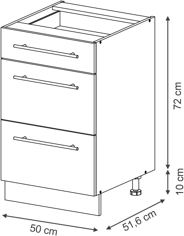 Mobiletto base per cucina Fame-Line, Blu scuro lucido, 50 cm, PL Rovere, per la combinazione con altri moduli della serie Fame-Line