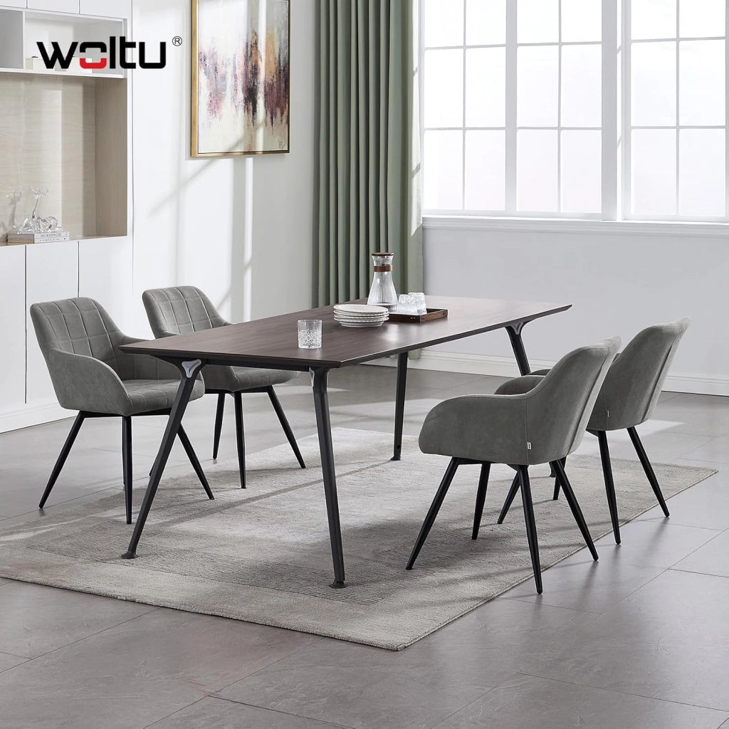 Set di 6 Sedie da Pranzo Girevoli, Sedie da Cucina Ergonomiche Imbottite in Velluto con Gambe in Metallo, Poltrone per Salotto, Ufficio, Camera da Letto, Balcone, Nero, EZS85sz-6