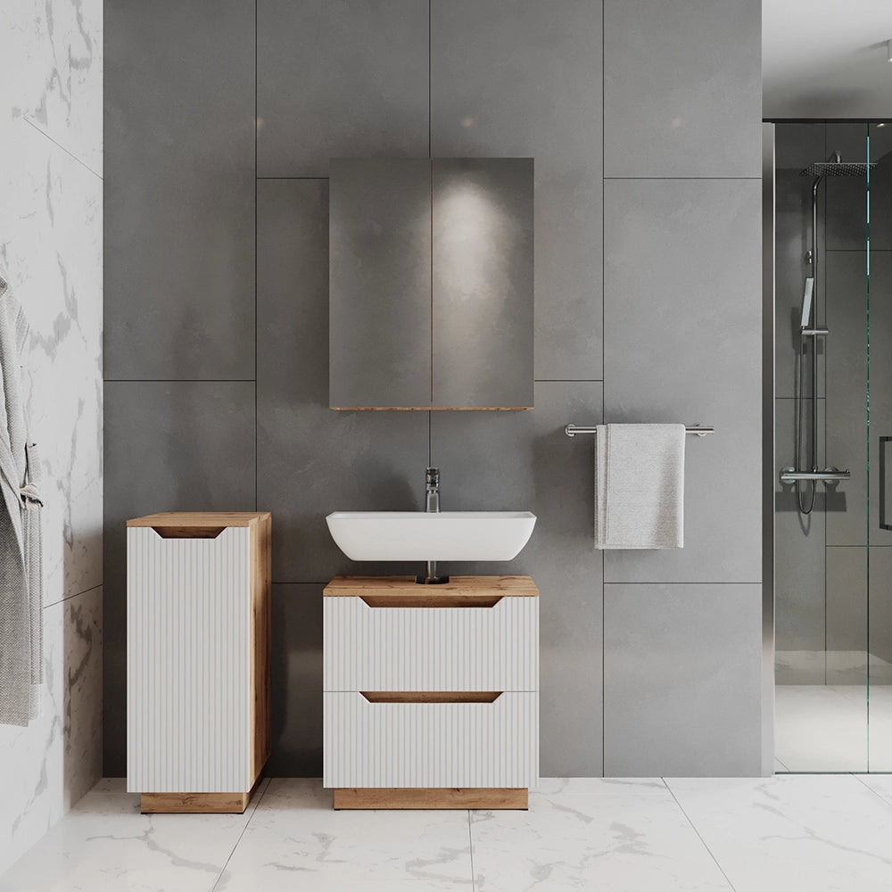 Vicco Set di mobili da bagno Rovere/bianco a strisce 3 parti
