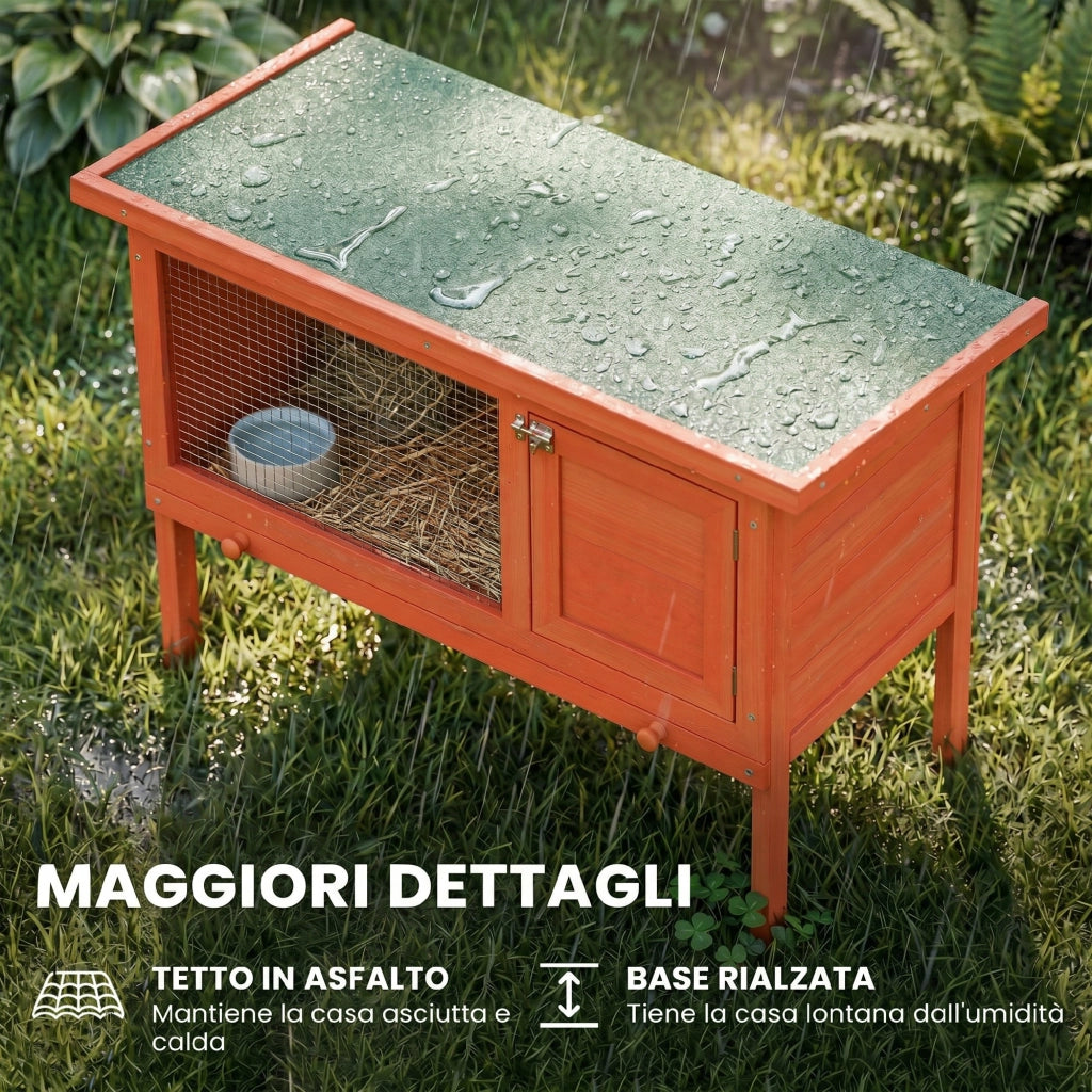Conigliera da Esterno 90x45x 65 cm con Vassoio Estraibile Tetto Apribile e Porta con Serratura in Legno di Pino