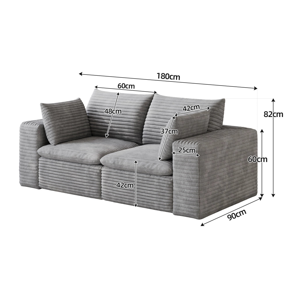 Divano Cloud 180 cm ¨C MINIMAL ¨C Velluto a Coste Grigio Scuro, Imbottito, Senza Montaggio