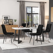 Tavolo da pranzo per 4 persone con 4 sedie, piano effetto marmo, per cucina e sala da pranzo, in MDF e velluto, nero