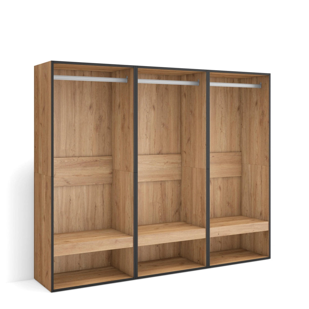 Armadio Aperto, 180x35x145cm, Camera da letto, Vestiti, scarpe, colore Rovere RF3497