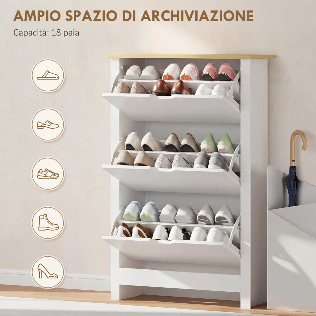 Scarpiera 18 Paia Scarpe ¨C Zephmum ¨C Bianco, Cassetti, 72x26x112 cm