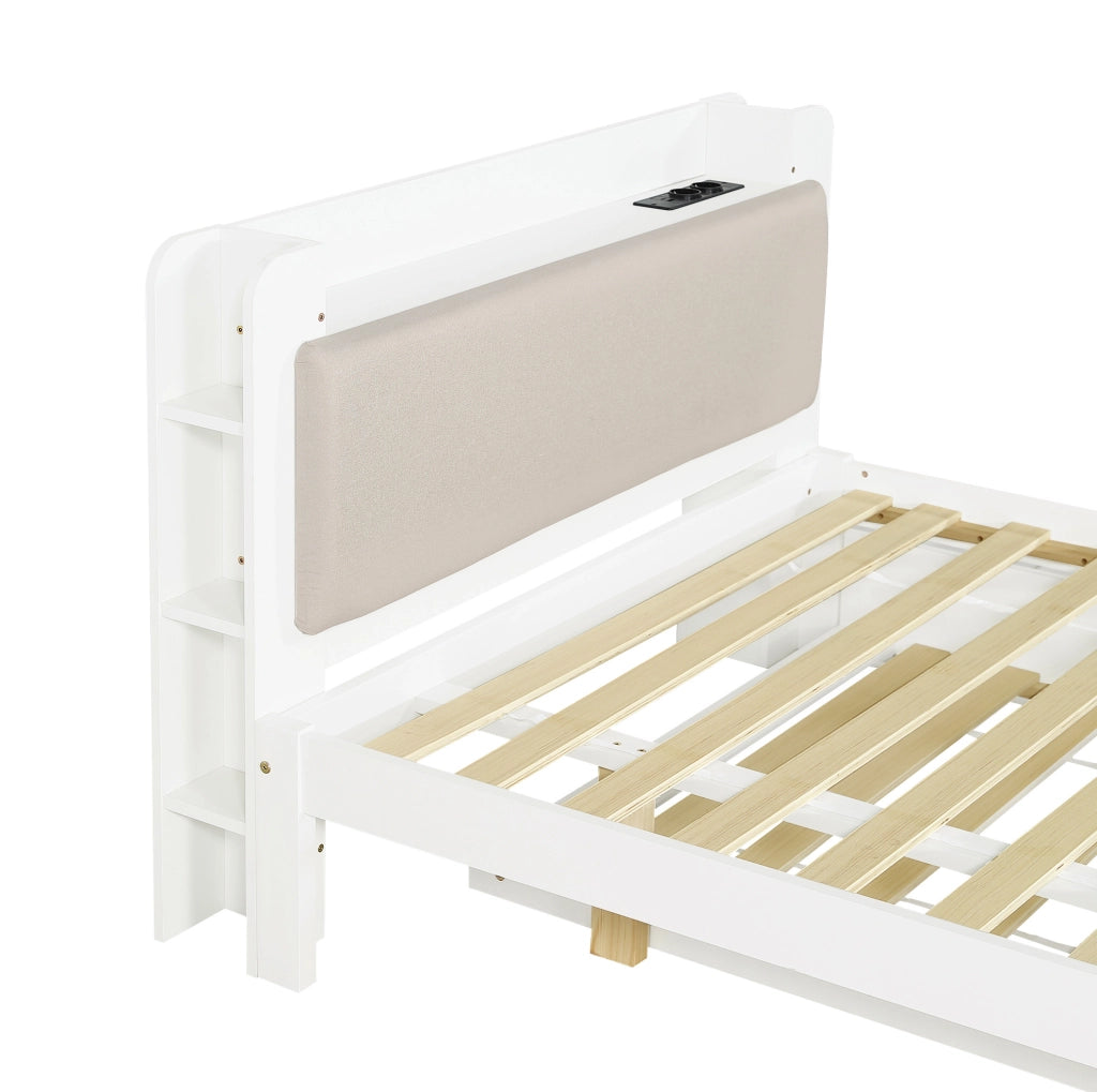 Letto funzionale in legno 120x200 cm con letto estraibile e testiera imbottita