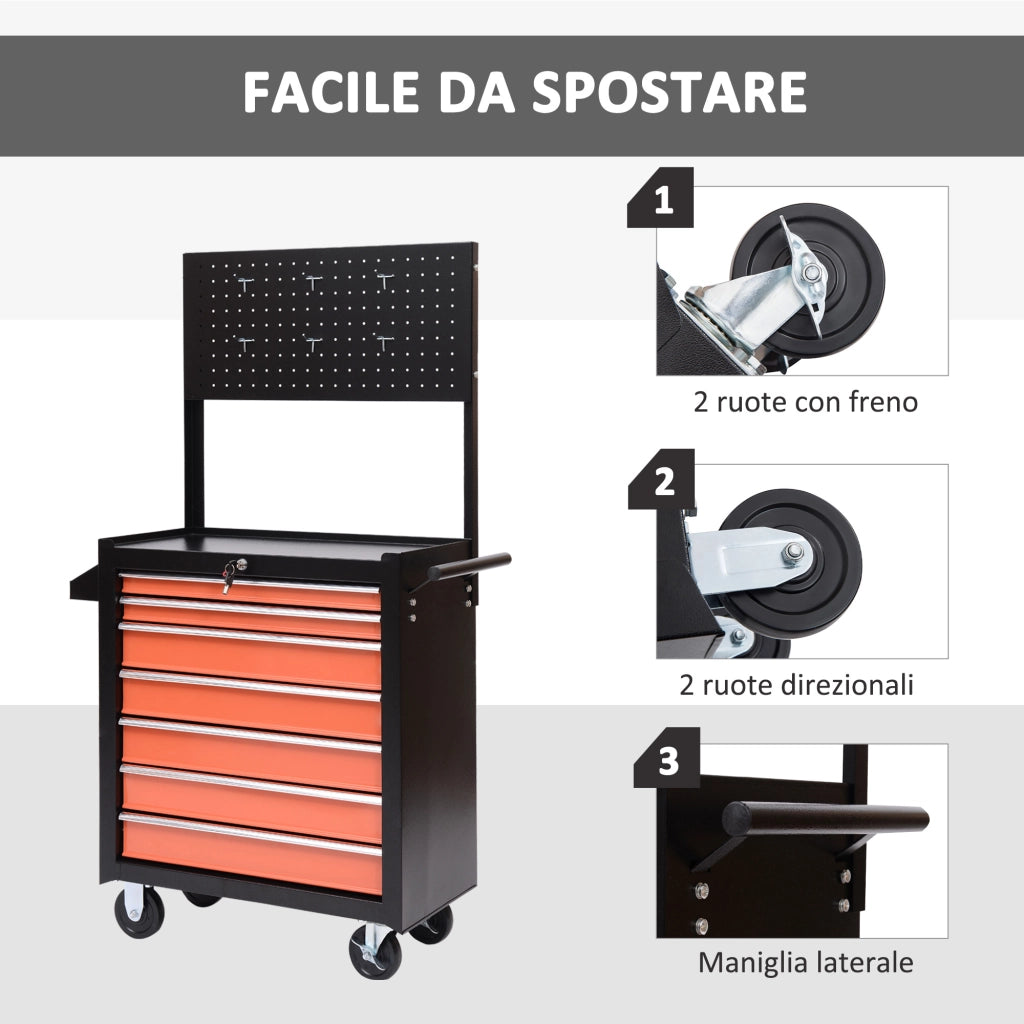 EasyComfort Carrello Porta Utensili Attrezzi Attrezzatura con Cassettiera 61.5 x 33 x 76cm Nero e Arancione