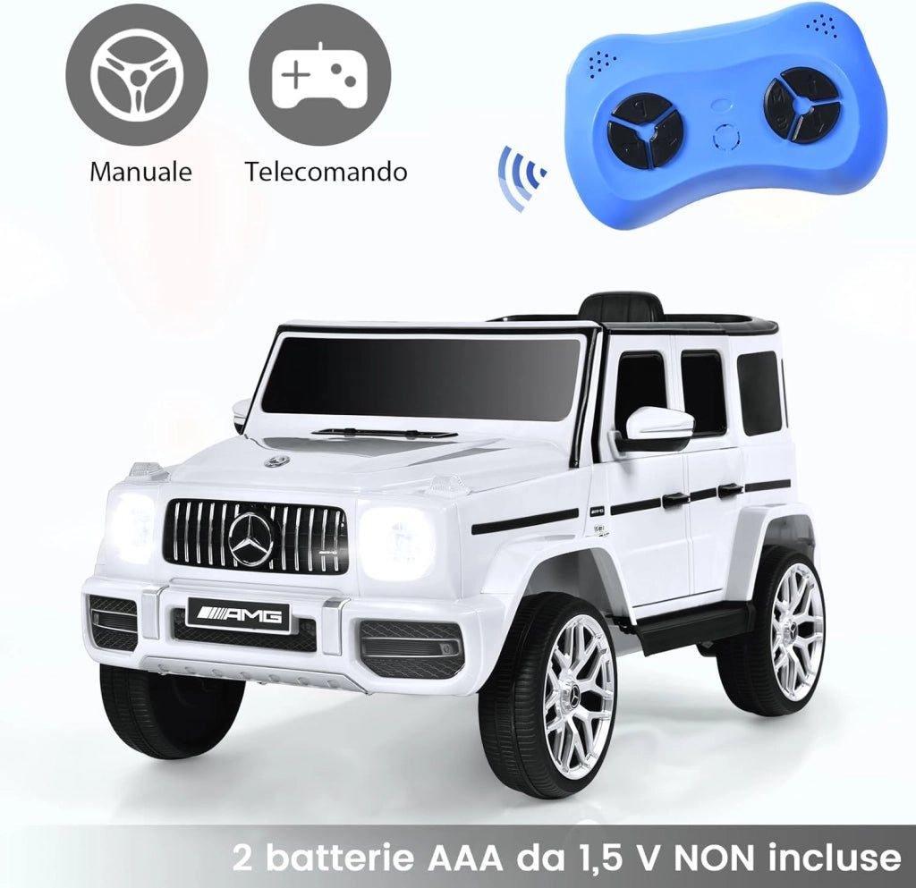 Macchina Elettrica per Bambini 12 V Mercedes Benz, Veicolo Elettrico a 2 Porte con MP3,con Telecomando,Carico 12,5kg, con Clacson,luci a LED e Cintura di Sicurezza, per 3 a 8 Anni (Bianco)