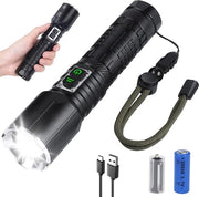 Lampada da Torcia Portatile 10.000 Lumen - 5 Modelli Tattile con Batteria 2500 mAh - IP67 Resistente all'Acqua - Torcia Zoomabile per Escursioni e Outdoor - Emergenza