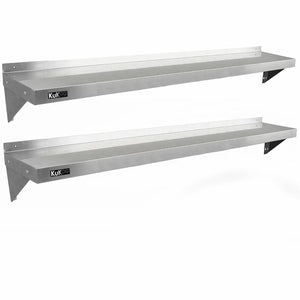 Set 2 Mensole a Muro 194x30 cm per Cucine di Ristoranti Pizzerie in Acciaio Inox