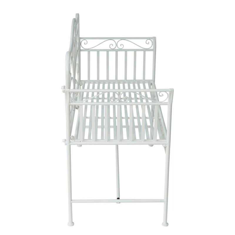 PANCHINA IN FERRO BIPOSTO DA GIARDINO STILE ROMANTICO 109.5X51X95.5 CM BIANCO
