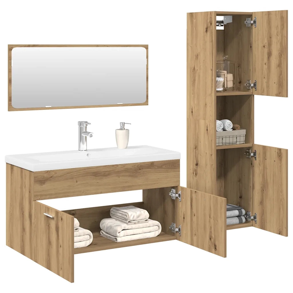 Set Mobili da Bagno 4 pz Rovere Artigianale Legno Multistrato 3328916