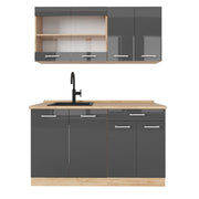 Vicco Cucina completa Antracite lucido/oro power oak 140 cm senza piano di lavoro
