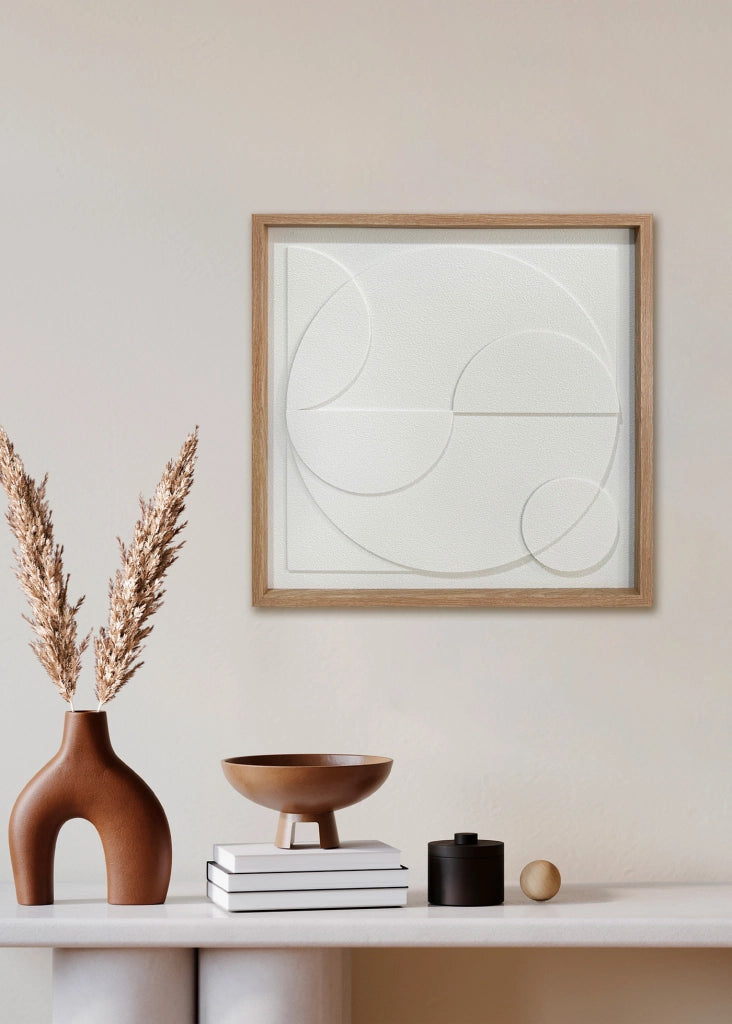 Tela incorniciata Hispanohogar in resina 3D materica geometrica bianca 60x60