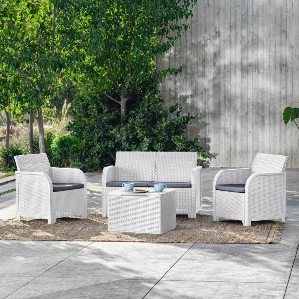 Set salotto da esterno Barrhead, Salottino outdoor, Set da balcone o giardino, Composizione soggiorno per esterni, 113x65 h74 cm, Bianco