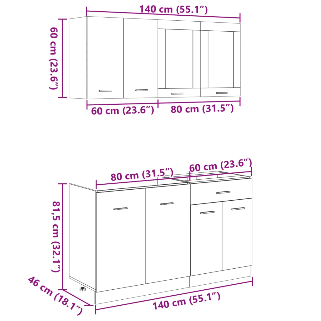 Set di Mobili Porta TV 4 pz-Credenza per TV Lyon Rovere Sonoma in Truciolato