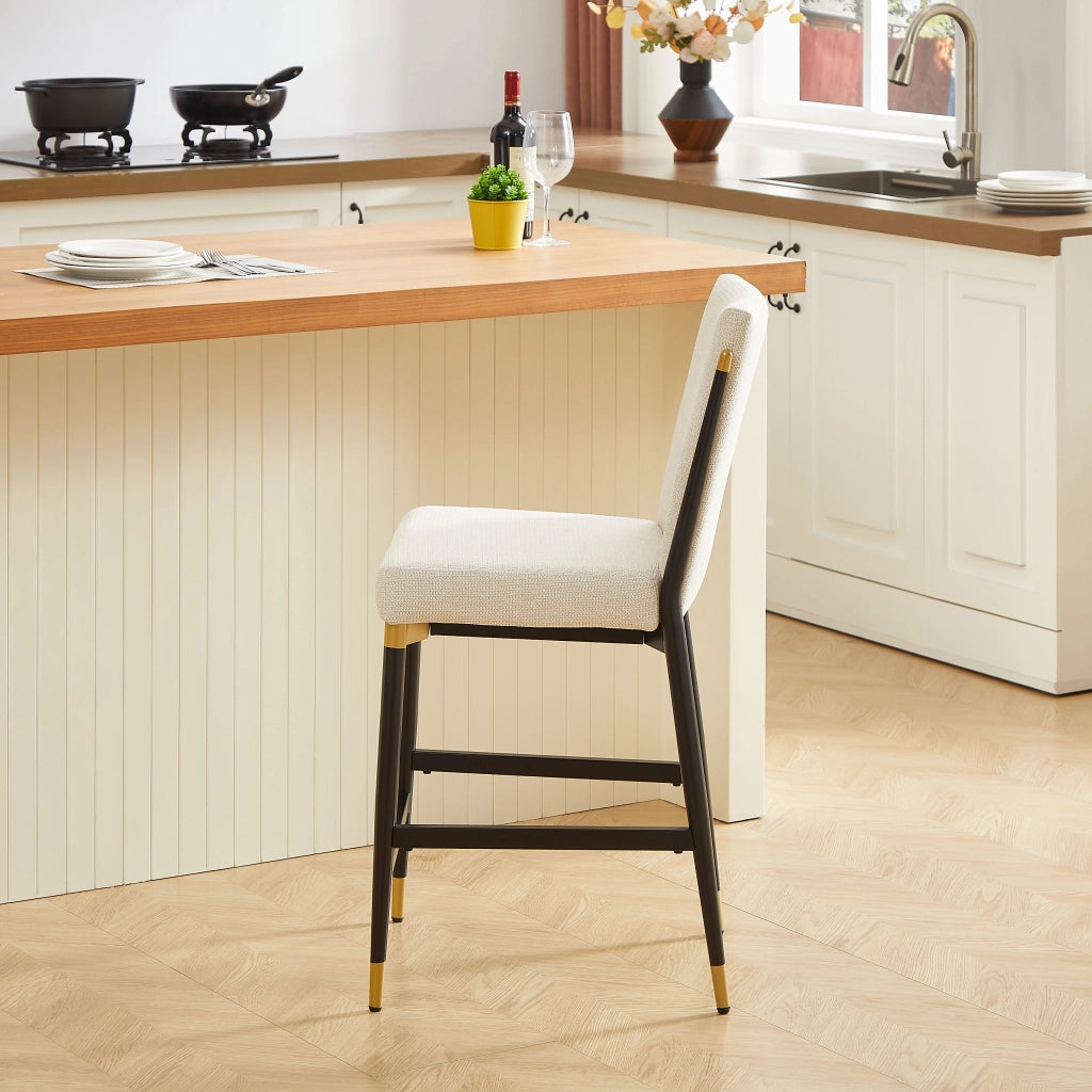 SGABELLO Set da 2 pezzi altezza bancone in tessuto beige con poggiapiedi rettangolare