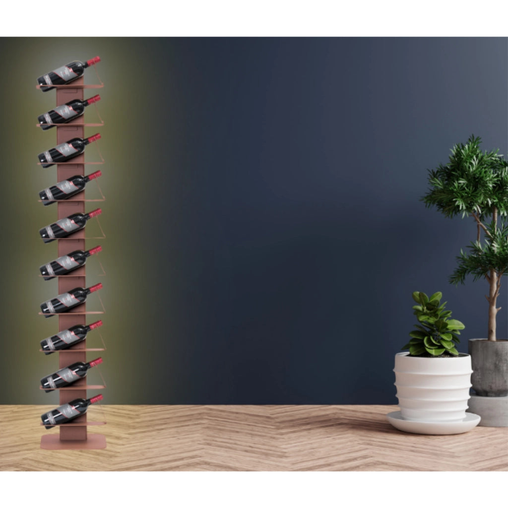 ALUBOX VIRGO Porta Vino Da Terra A Colonna Autoportante Illuminata 167X30X30 Cm Portabottiglie Vino Da Terra In Alluminio Con Mensole A C In Lamiera Zincata Capacità 10-20 Bottiglie