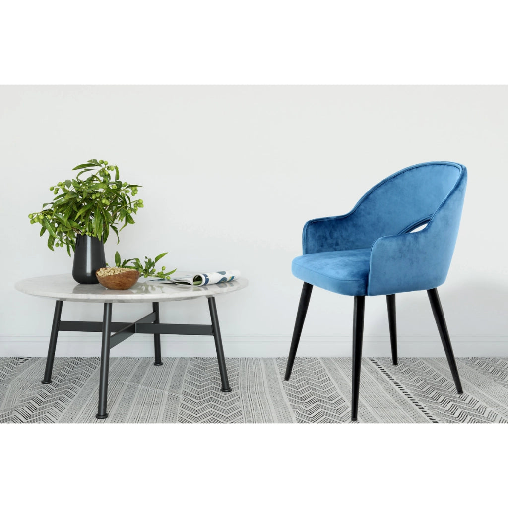 Set 2 Sedie Joris in Velluto Blu con Schienale Aperto