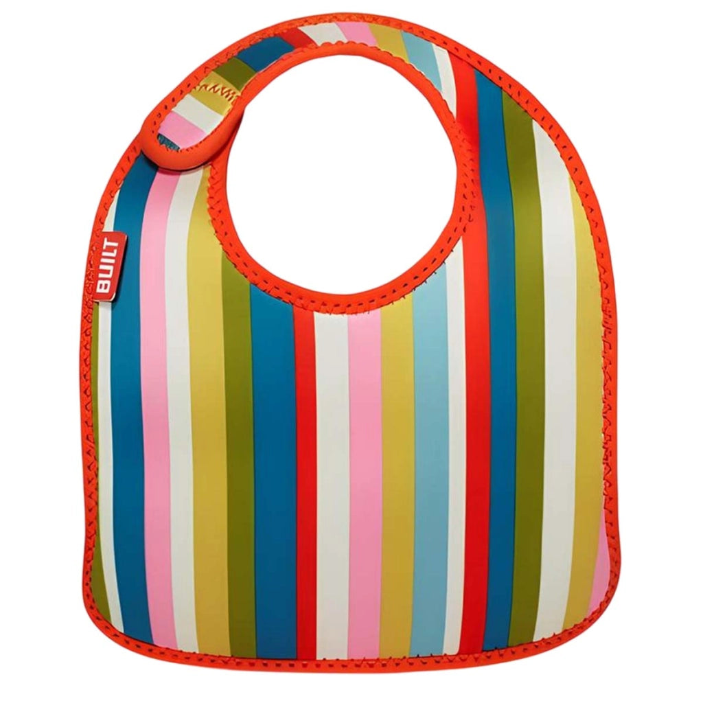 Set di 2 Bavaglini Neonato in Neoprene Motivo a Righe con Chiusura a Strappo Multicolore Built